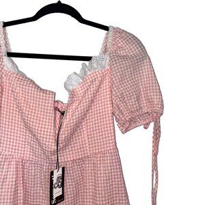 Serpenti Moscow Pink & White Gingham Puff Sleeve Mini Dress - Size S - NWT